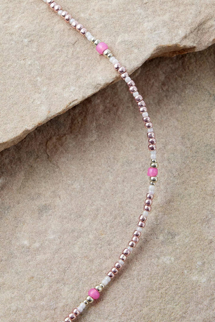 Rhimani Pink Metallic Beaded Necklace